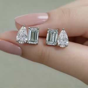 Anziw New 14KGoldFilled Emerald&Pear Cut Cubic Zirconia Stud Earrings For Women Two Stone Ear Studs Party Wedding Jewelry Gift2026