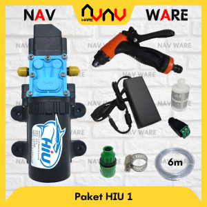 Paket Lengkap HIU 100psi Pompa Air DC 12V Selang 6 Meter Quick Release - Alat Cuci Motor Mobil AC High Pressure Sprayer Gun Model Taman