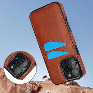 Shockproof Leather Credit Card Holder Slot Wallet Case For iPhone 16 Pro Max 15 14 13 12 17 Slim Matte Protection Phone Cover