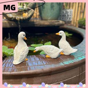 【Magical House】[New HOT FASHION] 3pcs Cute White Duck Hydroponic Lotus Flower Pot Retro Resin Statue Outdoor Sculpture For Home Office Desk Garden Desk Decor Ornament