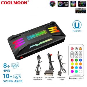 🌜⚡ Coolmoon Universal Fan Hub 4pin pwm / 5v argb with remote ⚡🌜