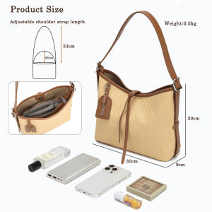 SEA CHOICE Large-capacity Tote Bag Woven Pattern Shoulder Bag for Women Casual and Versatile Underarm Bag Commuter Messenger Bag Zippered PU Leather Bag