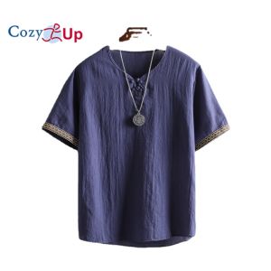 Cozy Up Vintage Linen V-Neck T-Shirt Cotton Linen Men