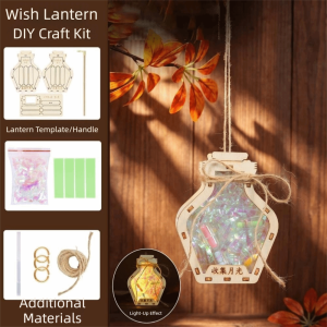 OOC Glowing Wishing Bottle DIY Traditional Handmade Chinese Star Lamp Wooden Lantern Kit Twinkle Luminous Hanging Decor Moon Festival
