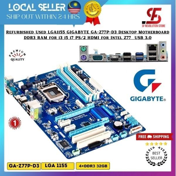 Refurbished Used LGA1155 GIGABYTE GA-Z77P-D3 Desktop