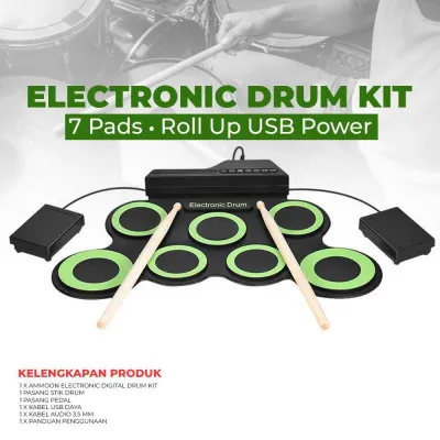 COD Ammoon Drum Elektronik Electrik Digital Kit 7 Pads Folding USB Power Portable Full Set Dewasa