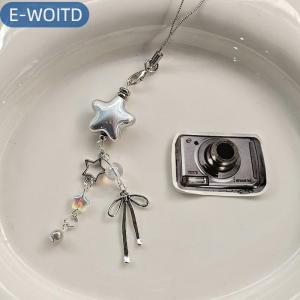 【E-WOITD】 Điện thoại di động dây Keychain cho điện thoại Y2K phong cách kim loại bạc sao Bow Mặt dây chuyền điện thoại quyến rũ dây đeo ngọt ngào mát mẻ Cô Gái Mặt dây chuyền