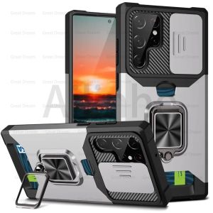 For Samsung Galaxy A55 A35 A25 A15 5G Case 360 Magnetic Suction Kickstand Ring TPU Card Slot Push Window Protection Phone Cover