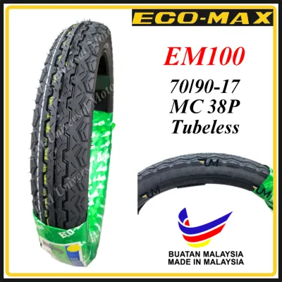 ECO-MAX TAYAR EM100 TUBELESS 70/90-17 80/90-17 TYRE MOTOSIKAL TT100 DUNLOP BUNGA TT TIRE MOTORCYCLE 100