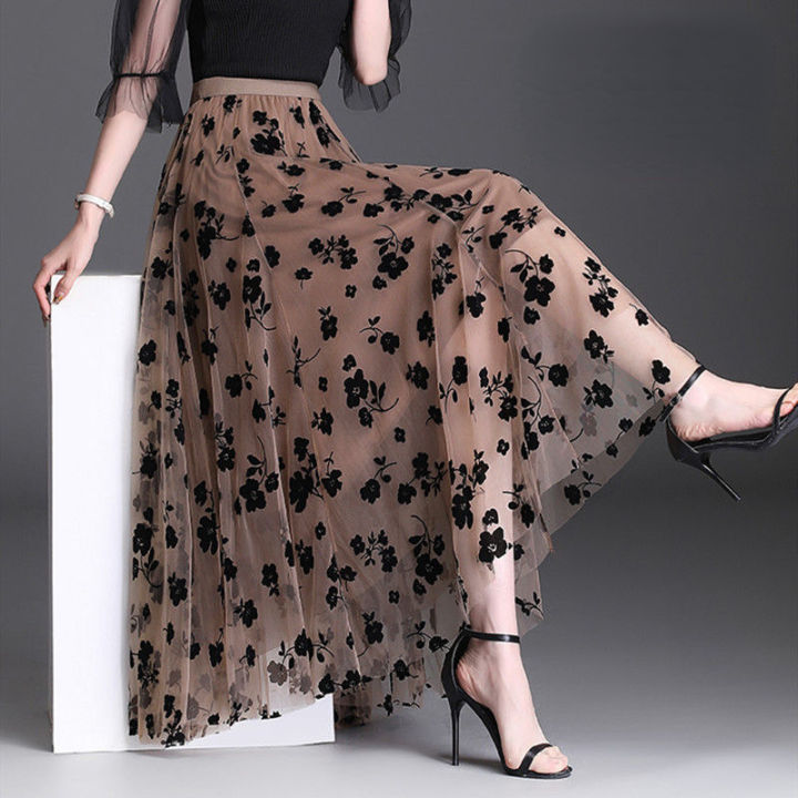 Long slim draped gauze skirt super fairy fairy pleated skirt