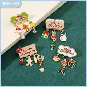 【SHANGZE4】 Fashion Christmas Brooch For Women Men Santa Claus Snowman Wreath Elk Metal Tassel Lapel Pins Badges New Year Party Gift