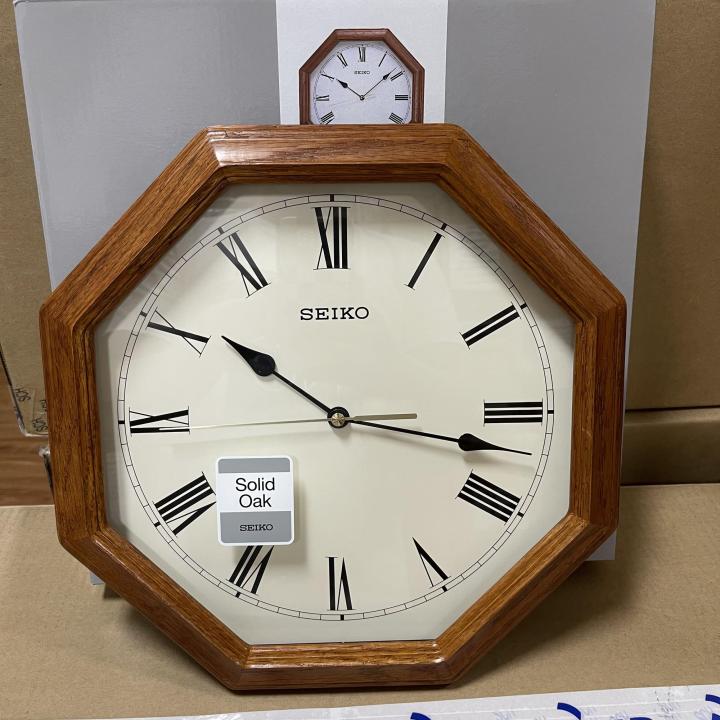 TimeYourTime Seiko Clock QXA152B Brown Wooden Oak Octagon Shape