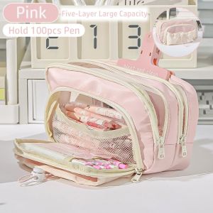 MP0Y Zipper Pen Bag Large Capacity Drawstring Pen Storage Bag Fashion Five-Layer Pencil Box Student