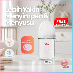 Mums K NAY 160ml Breastmilk Storage Glass Bottle Wide Neck Hygienic & Durable | Freezer Safe Convertible to Feeding