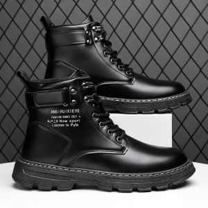 Mens Doc  Winter British style high top Side zipper Black vintage cargo boots outdoor waterproof