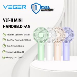 VEGER VLF-11 Mini Turbo Fan 1200mAh Battery Lightweight and Portable 3 Speeds [12 Months Warranty]