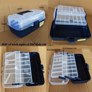 Hộp dụng cụ hộp đồ nghề 2 tầng xếp gọn nắp trong khóa cài quai xách. Một số vách ngăn tháo được. 32x18x15cm. VX7202