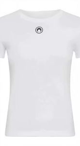 Retro Womens T-Shirt Summer Casual Slim Fit Short Sleeve Round Neck Solid Color Top Innerwear with Embroidered Moon Design2026