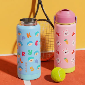 Kids Outdoor Water Bottle 360ml/550ml Shockproof Silicone Base 304 Stainless Steel Vacuum Cup Leakproof with Soft Handle- HoneyLion