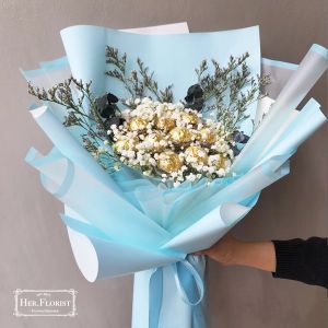 HER.FLORIST 15PCS Ferrero Rocher Bouquet / Buket Bunga Baby Breath dan Cokelat Ferrero Rocher / Ferero/ Chocolate / Coklat / Hadiah