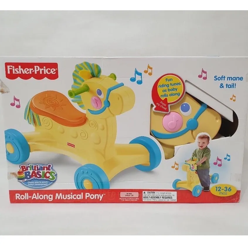 Fisher price roll along cheap musical pony