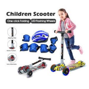 Children Scooter Foldable Stable Kids Scooter With Flashing Wheels Music Adjustable Height Graffiti Scooter Kids Sport Toys Gifts | Cute Baby