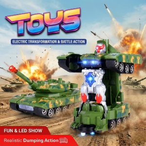 Automatic Transforming Tank Robot Toy with LED Lights & Music