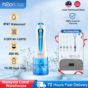 H2ofloss Cordless Water Flosser for Braces Bridges Hygiene Waterproof Oral Dental Irrigator Teeth Cleaner with 5 Modes 6 Jets 300ml Water Tank Rechargeable Electric Flosser for Travel
