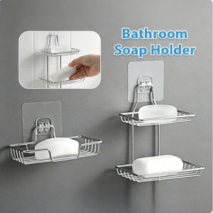2 Layer Stainless Steel Soap Holder Wall Mounted No Drilling Self-Adhesiver Soap Dish for Bathroom