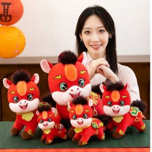DOWNA Phong cách Trung Quốc Đồ chơi nhồi bông hình ngựa Kết cấu mềm mại Đuôi tua rua Trang trí linh vật năm Dễ thương Chất liệu bông PP Trang trí ngựa con Trang trí nhà cửa
