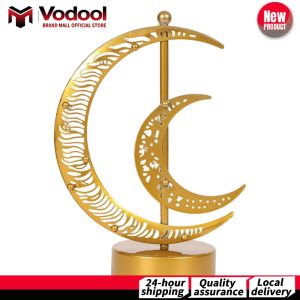 Battery-Operated LED Moon Desk Light with Gold Finish Indoor Night Light for Ramadan and Islamic Home Decoration