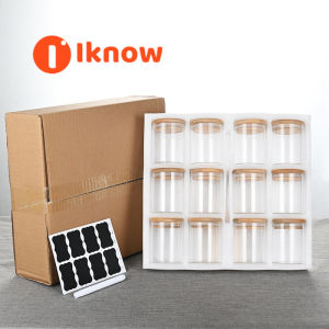 Tôi Biết Bộ lọ thủy tinh Nâng cấp lọ gia vị bằng nắp đậy kín gỗ và nhãn 250ml 12 hộp đựng đồ ăn nhỏ cho nhà bếp trà thảo mộc đường muối cà phê bột mì thảo mộc ngũ cốc