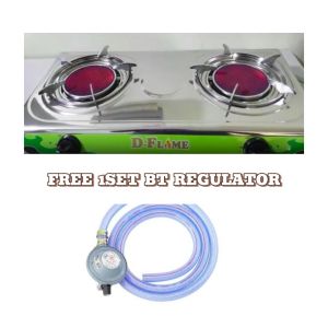 D-FLAME Elegant Stainless Steel Gas Cooktop with Infrared Burners and Metal Knobs (150mm/150mm) - SIRIM Certified FOC BUTTERFLY REGULATOR SET