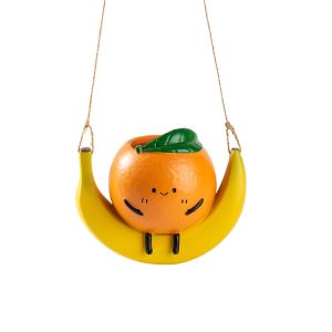 WARM HOUSEWORK Cute Hanging Planter Orange Shape Swing Small Plant Pot Funny Handmade Resin Sculpture Planter Succulents Planter