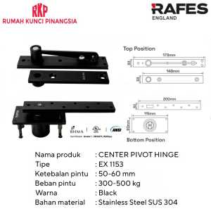 Center Pivot Hinge Engsel Pivot Tengah Silver / Hitam 500 kg RAFES EX 1152 / EX 1153