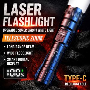 LED Flashlight Rechargeable Super Light Portable Lights Military Heavy Duty Japan Waterproof Original Digital Power Display Long Battery Life Handheld Concentrating Light flash light mini flashlight rechargeable heavy duty flashlight original