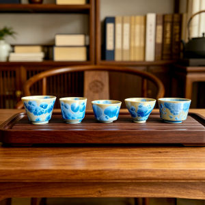 原创窑变结晶釉茶杯 蓝花釉功夫品茗杯 德化陶瓷茶具单杯家用茶盏