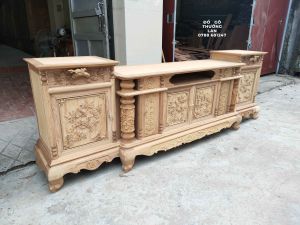 Tủ tivi gỗ gụ 260m 4 cánh mở và 2 ngăn kéo con sóctủ kê tivi