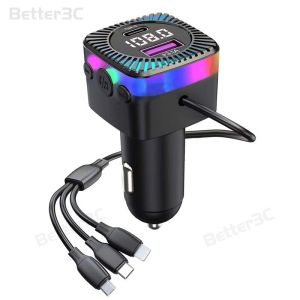 Car Bluetooth 5.3 FM Transmitter HD Navigation Broadcast MP3 Music Player USB+PD Car Charger Adapter With 3 in 1 66W Fast Charging Cable For ios/Type C/Micro