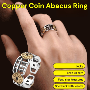 Copper Coin Abacus Ring Chinese Retro Copper Coin Adjustable Opening Ring Feng Shui Lucky Amulet for Business Fortune