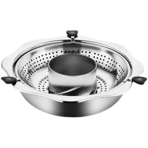 LZD  Rotary Adjustable Hot Pot Household Internet Celebrity Stainless Steel Hot Pot Basin Mother and Child Two-Flavor Hot Pot Induction Cooker Special Use Pot