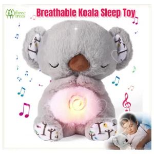 Portable Breathing Stuffed Koala Calming Plush Doll Soothing Music Breathing Motion & Night Lights for Newborns 0+ Months Kids & Adults (Stress Relief & Sleep Aid)