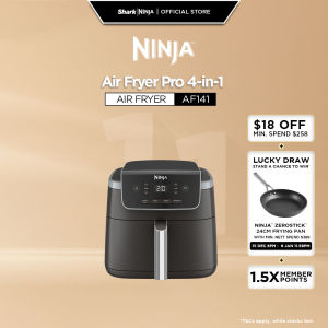 Ninja Air Fryer Pro 4.7L AIRCRISP Technology 4 programmable settings Air Fry Roast Re-heat Dehydrate Non-stick cooking Crisper Plate Chef-Inspired Recipe Book AF141