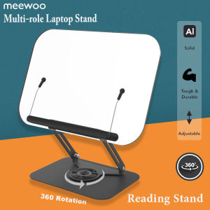 Meewoo Laptop Stand 360° Rotating Book Stand for Reading Height Adjustable Book Holder & Page Clip Multi-Angle Adjustment Clear Reading Stand for Laptop