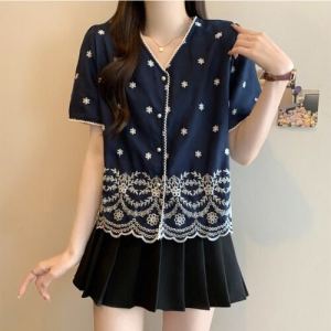 AIYITI Korean Style V-Neck Short Sleeve Large Size Shirts 2026 New