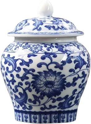 Ceramic Ginger Jar Chinese Style Blue White Porcelain Home Decor Accent Centerpiece Ornament Decorative Flower Vase Food Storage Jar 4.8x3.74