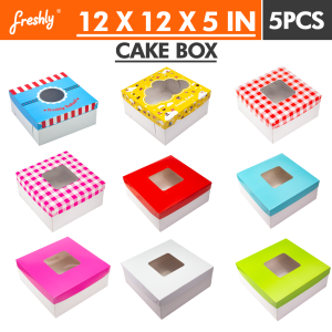 Cake Box - 12 x 12 x 5 inches - 5 sets - Printed Designs / Plain Color