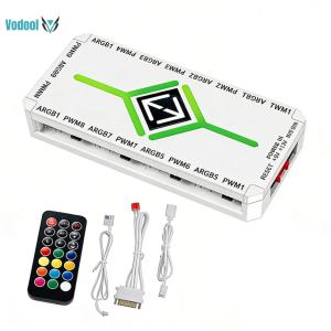 1 To 9 3 in 1 4 Pin PWM Magnetic Suction Hub with Remote PWM Magnetic Fan Hub Splitter SATA Power Supply for 5V Addressable ARGB Computer PC Case Fan [Vodool Official Center]