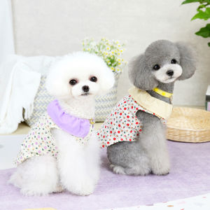 DY Loving Korean Dog Shirt Simon Cat Dress Lapel Floral Cardigan Thin Ladylike Gentle Poodle Tee Summer Fresh Pet Clothes