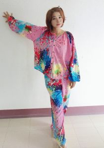 ชุดเซทสาวอวบ ชุดเซตสาวอวบสีสดใสไม่แก่ ชุดเซตกางเกงขายาวสาวอวบ